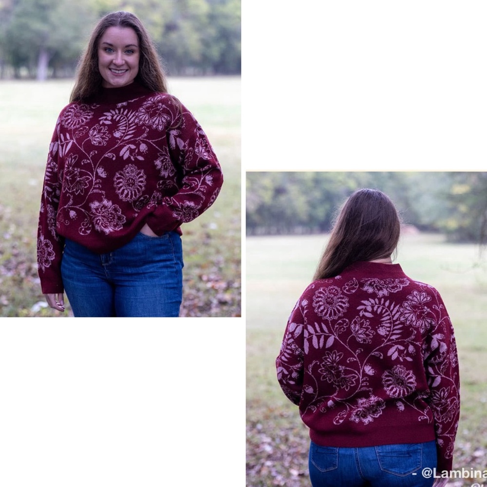 Kate & Sam Floral funnel neck Sweater. NWT